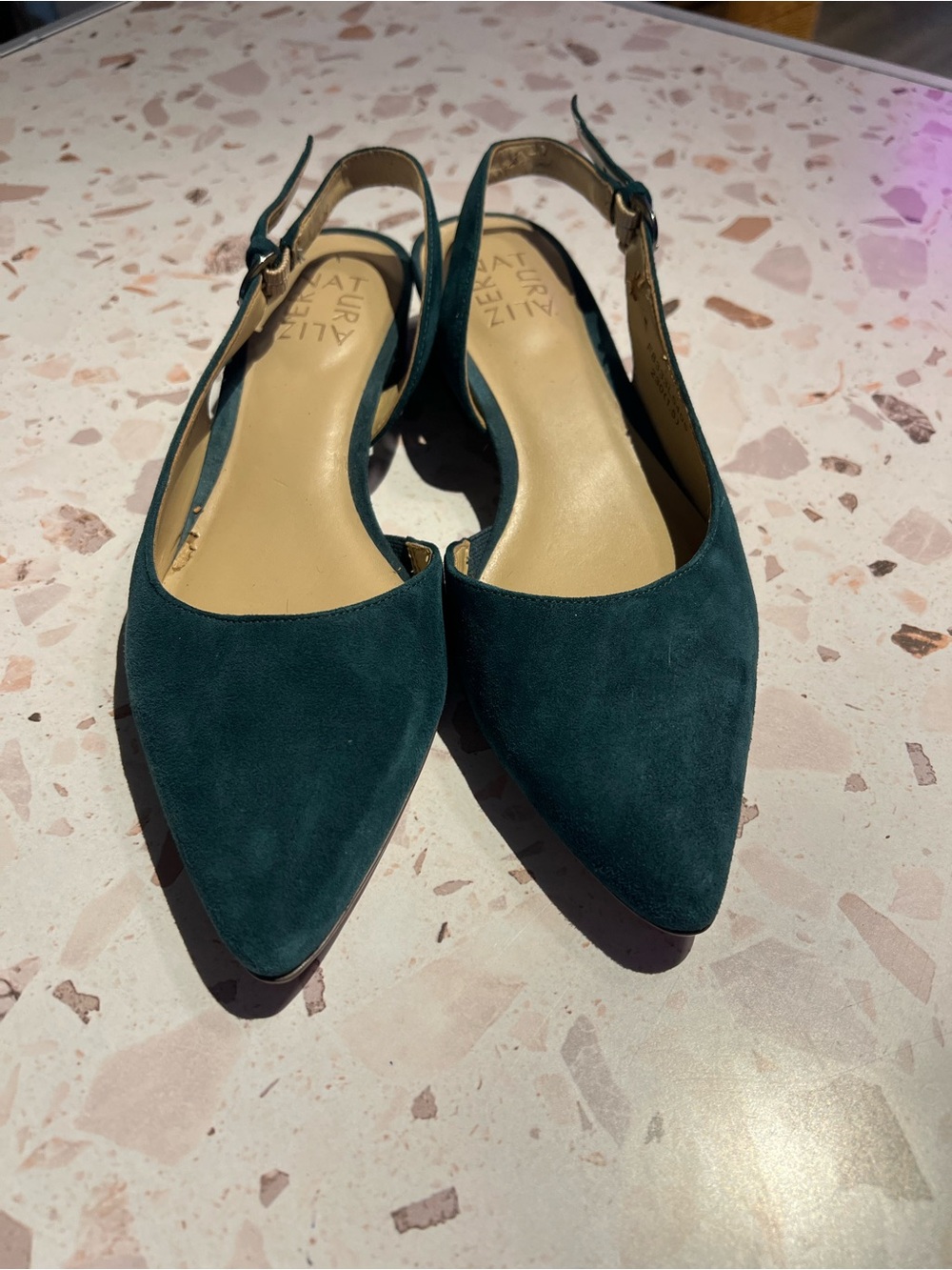 Nature Breeze Teal Suede Pointed Slingback Flats - Deep Teal Size 6